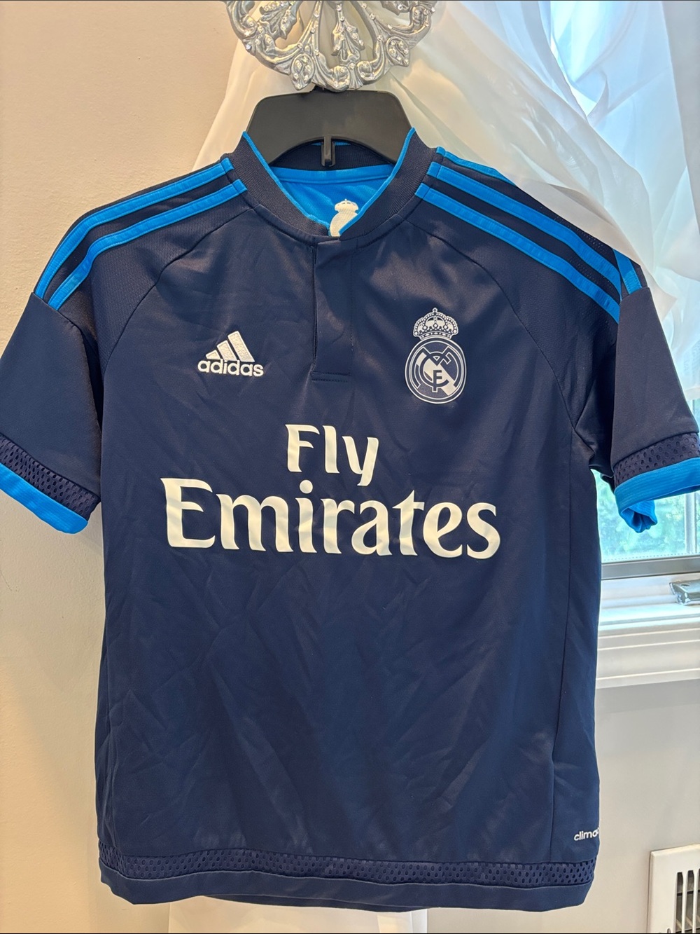 adidas Navy Blue and Bright Blue Real Madrid Kids Soccer Jersey size L